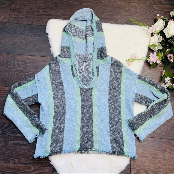 Free People Sweaters - Free People Boho Striped Fringe Crop Hoodie